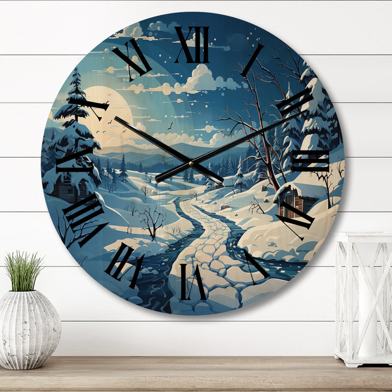 Hiver, magnifique horloge murale en bois, Moyenne