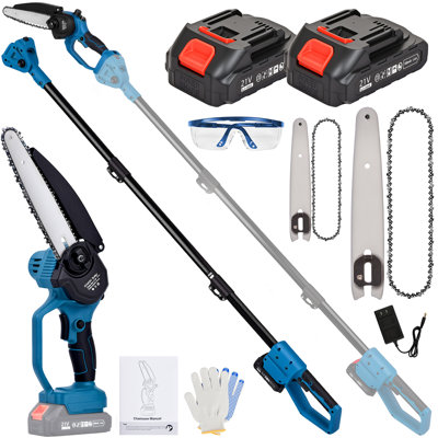 6" & 8" Electric Pole Saws For Tree Trimming 2-in-1, Cordless Mini Chainsaw With Extension Pole, 15 Ft Max Reach, Lightweight Limb Branch Cutter Pruner With 2 Batteries