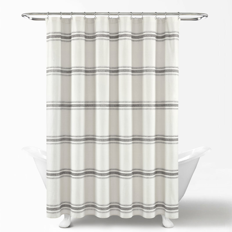 Gray and White Cotton Striped Shower Curtain
