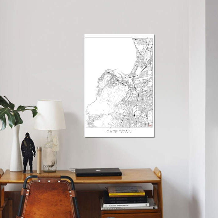 « cape town minimal urban blueprint map », impression sur toile, H 40 po x l 26 po x P 1,5 po, Toile tendue, Pas de tapis
