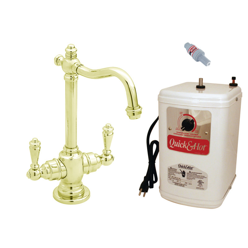 Victorian 9" 2-Handle Hot and Cold Water Dispenser Faucet with Instant Heating Tank, Polished Brass