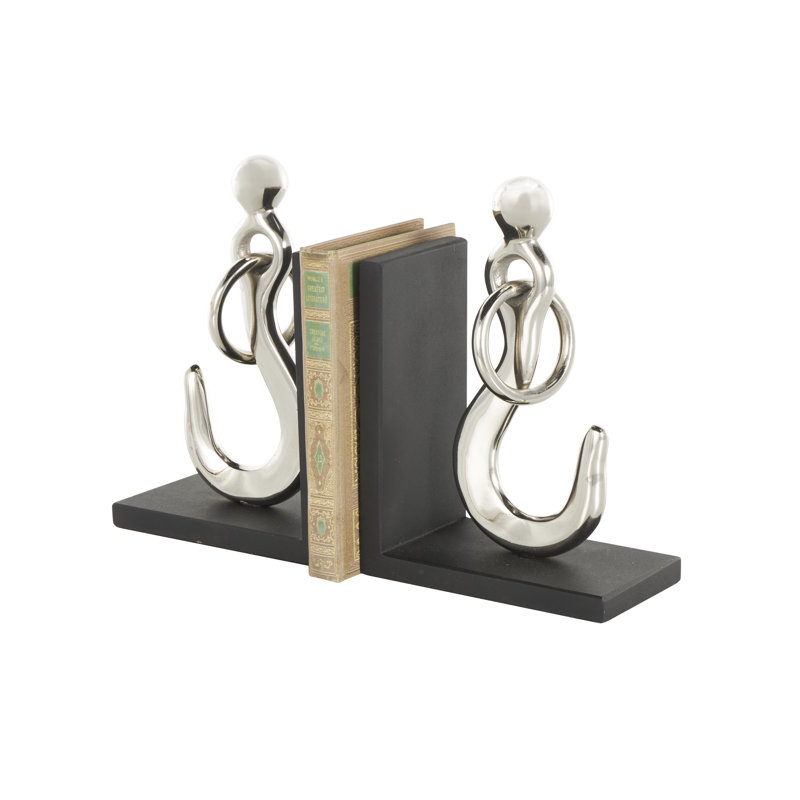 Ensemble de serre-livres argentés décoratifs en aluminium avec bases noires