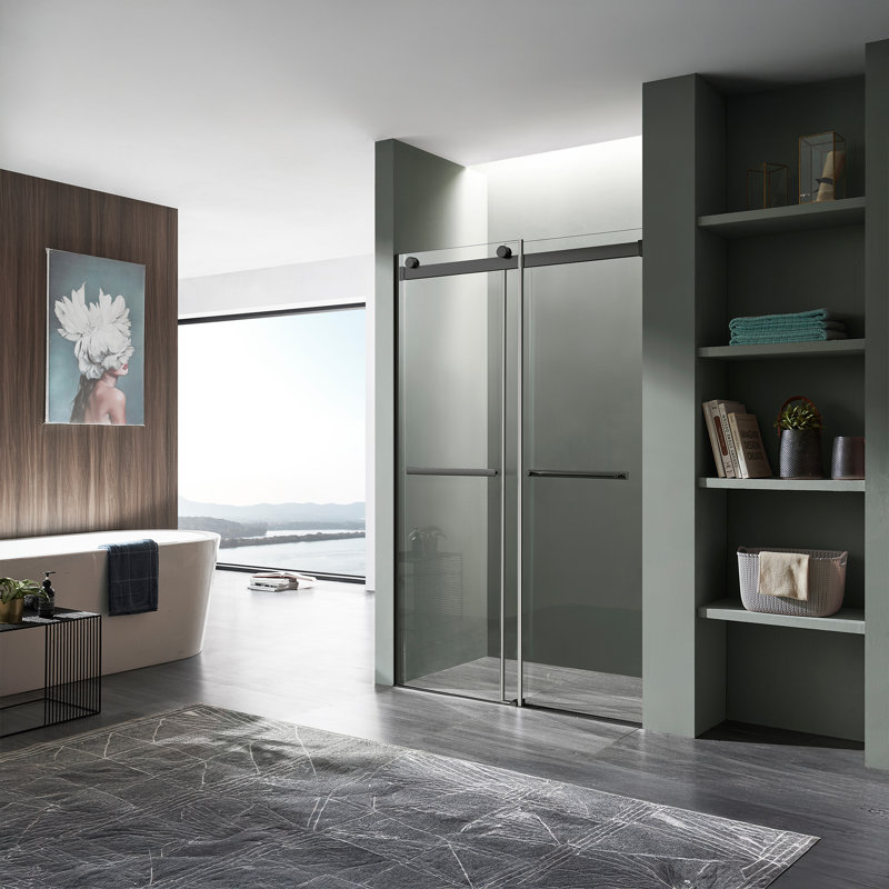 Kahn 48" W x 76" H Double Sliding Frameless Shower Door, Matte Black