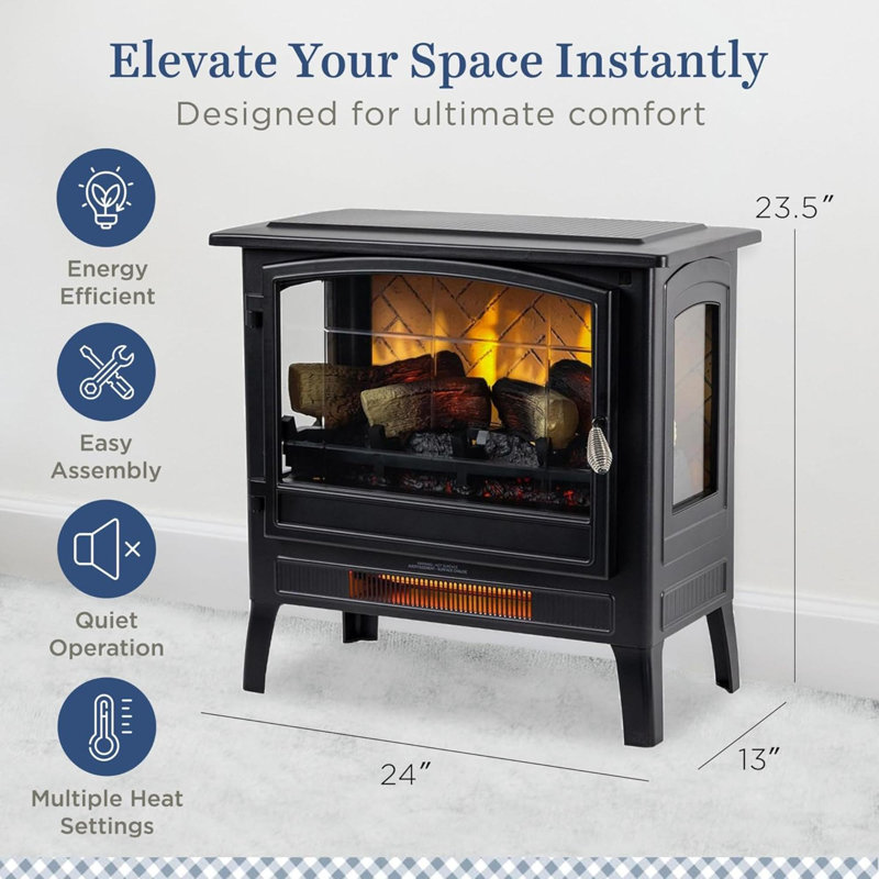 Infrared Freestanding Electric Fireplace Stove Heater In Multiple Flame Colors Metal Design With Faux Wooden Alexa/Wifi Enabled  Remote Included