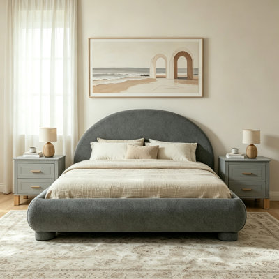 3-Piece Bedroom Set,  1 Queen Boucle Fabric Platform and 2 Fluted Nightstands 