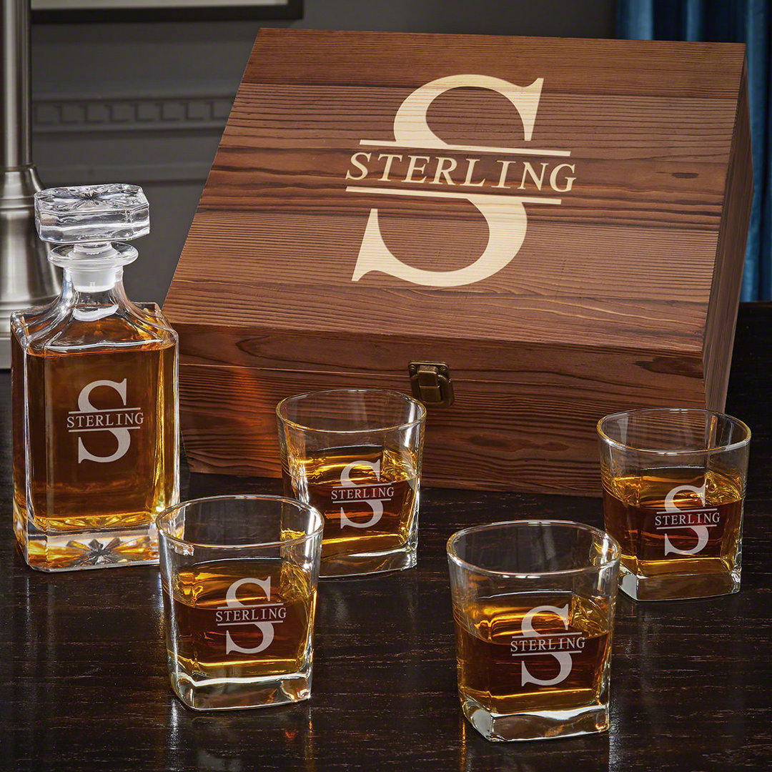 Shamblin Custom Engraved 5 Piece Whiskey Decanter & Glassware Set with Wooden Box Charlton Home® 