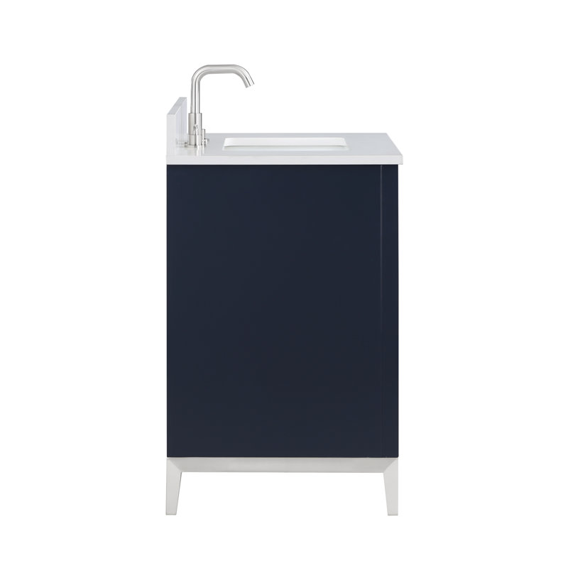 Gracie 30'' W Single Vanity, Pacific Blue, Satin Brass, White Quartz