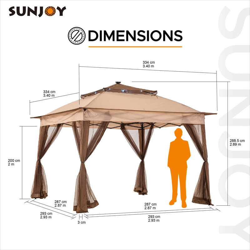 Brown Steel Frame Pop-Up Gazebo with Solar LED Lighting
