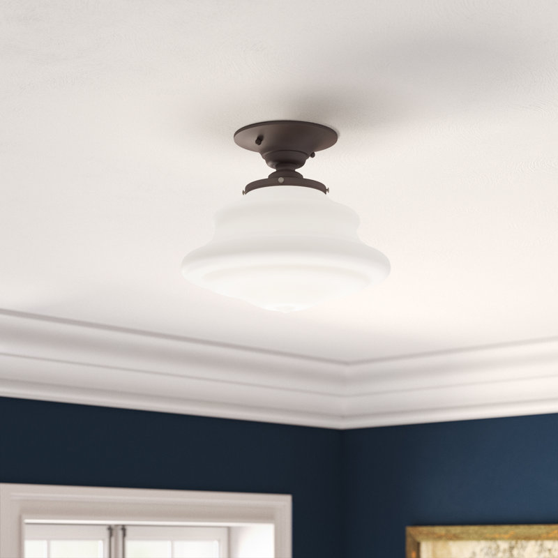 Glass Semi Flush Mount, Old Bronze, 8" H x 9.5" W x 9.5" D