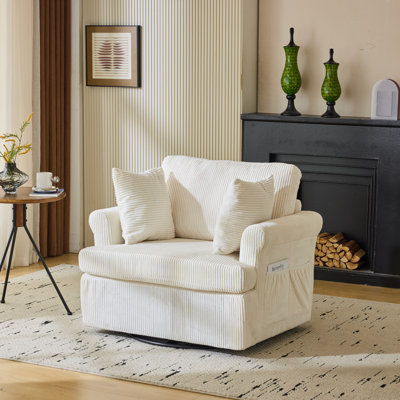 Corduroy Living Room Swivel Barrel Accent Chair