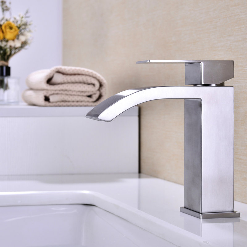 Waterfall Spout Faucet For Bathroom Sink, Single Handle Design, Pop - Up Drain Overflow, Brushed Nickel, Corrosion, Easy To Use With And Stainless Steel Material, Stable Water Flow, No Installation