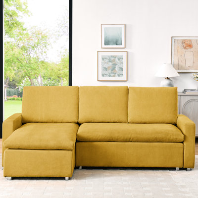 Soft Convertible Bed With Reversible Chaise And Yellow Corduroy Linen L Shaped Washable