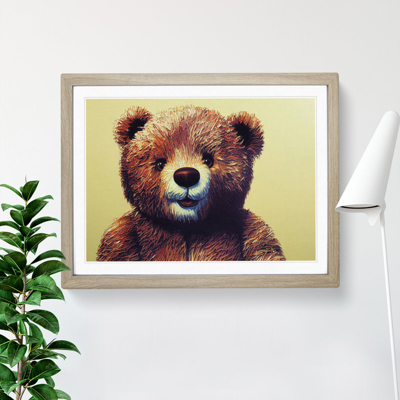 Adorable Teddy Bear - Single Picture Frame Print, Oak Framed, 25cm H x 34cm W x 2cm D