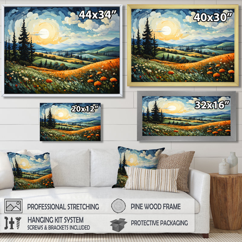 «Moonlight Swaying Cypress Pointillism I», art mural Van Gogh, H 34 po x l 44 po, Toile tendue, Ne s’applique pas