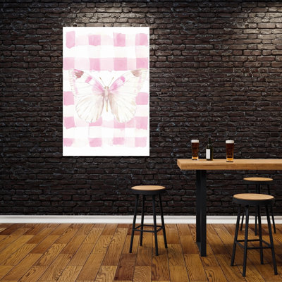 Impression sur toile rose vichy papillon