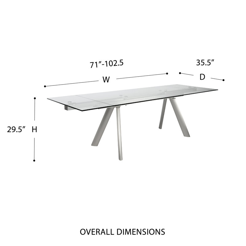 Amerson Clear Glass Top Extendable Dining Table with Metal Base