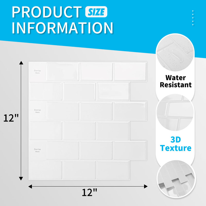 Art3d 12"x12" Peel and Stick Backsplash Tile for Kitchen,Self-Adhesive Subway Wall Tile(10Pcs)
