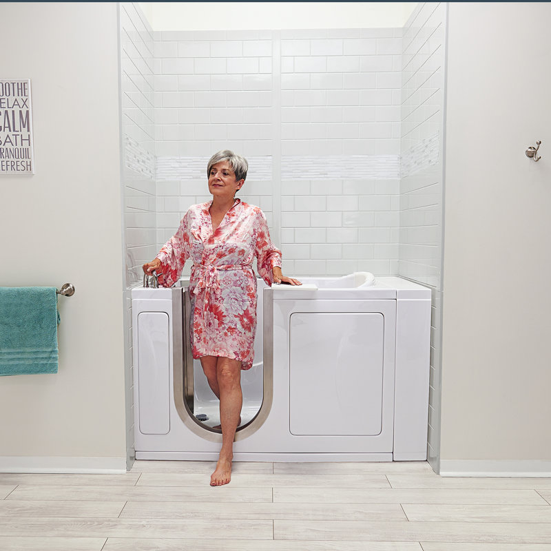 Ella Petite 28"x52" Acrylic Hydro Massage w/ Independent Foot Massage Walk-In Bathtub, 5 Piece Fast Fill Faucet, 2" Dual Drain