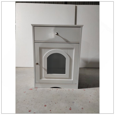 Wooden Pet House Cat Litter Box Enclosure With Drawer And Side Table, Ideal For Indoor Use And Space Efficiency
