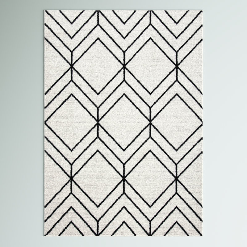 Cargian Geometric Light Gray/Black Area Rug, Rectangle 6' x 9'