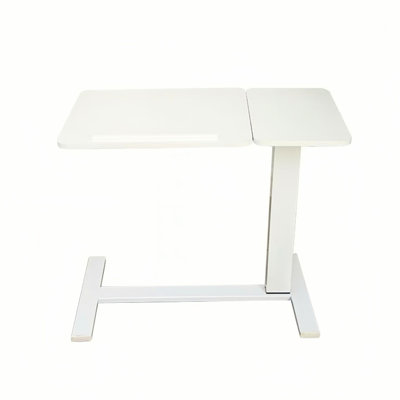 Mobile Rolling Table In White, Height - Adjustable Tray For Laptop And Bed Use White Bedside Desk With Wheels, Working Eating On