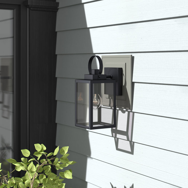 Jazline 17.25 in. H 1-Light Textured Black Dusk to Dawn Sensor Transitional Outdoor Wall Sconce, Durable Steel, Clear Glass Shade, LED Compatible for Exterior Porch Patio Front Door or Garage