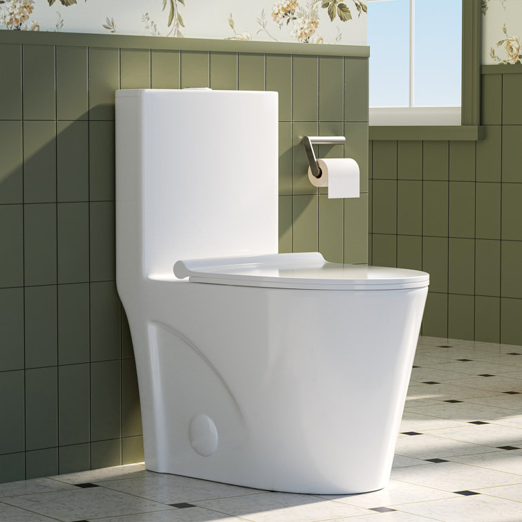  Modern One Piece Toilet, 1.1/1.6 GPF Elongated Dual Flush Toilet with Soft Closing Seat, Standard Modern Toilet for Bathroom, 12" Rough-In