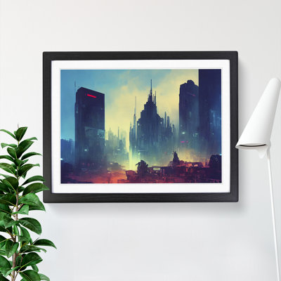 Glowing City Skyline Architecture - Framed Print