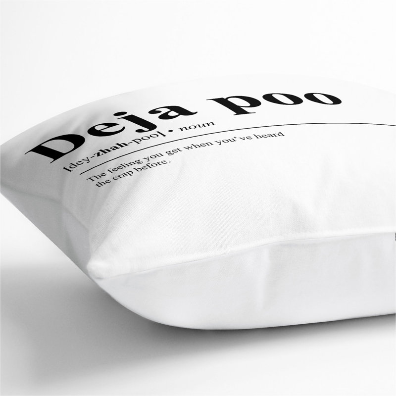 Deja Poo Typography Square Throw Cushion, White, 55cm H x 55cm W x 20cm D