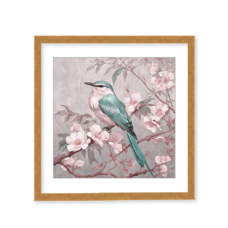 Nature Inspired Blue Chinoiserie Bird Spring Vibes, 16" H x 16" W