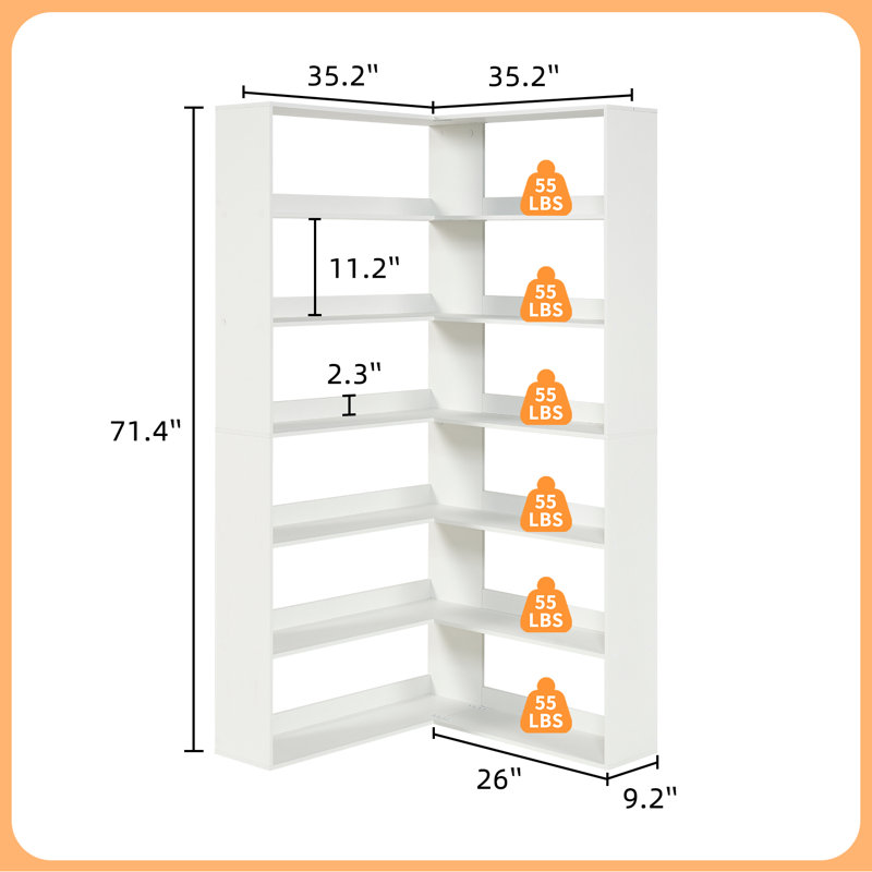 6-tier Corner Bookshelf With Baffles, L Shaped Tall Bookcases, 6-tier Bookshelf And Bookcase With Open Storage For Home Office