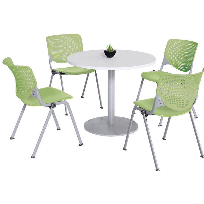 Ensemble de table de salle à manger avec 4 chaises empilables Kool Mode, H 29 po x L 42 po x l 42 po, Blanc / limette