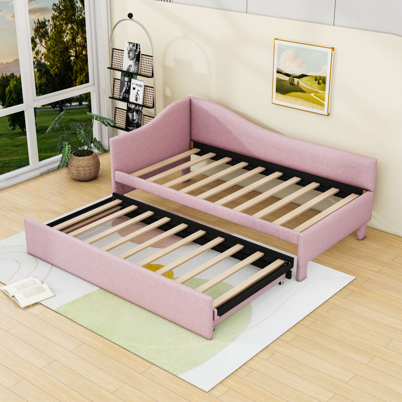 Upholstered Daybed with Trundle, Pink