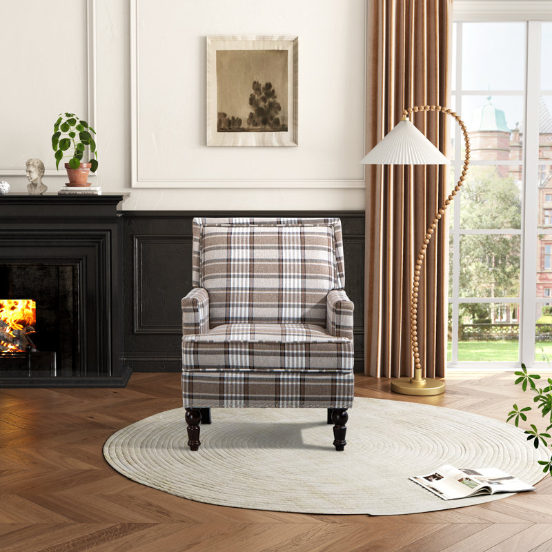 Chaise d'appoint rembourrée avec structure en bois massif et pieds tournés, Marron clair