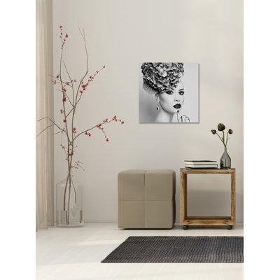 Woman with Flower Hat Graphic Art Print
