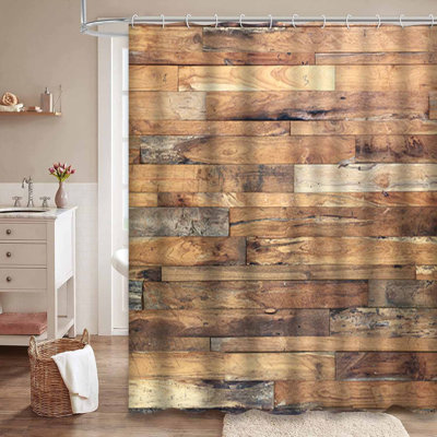 Brown Wood Barn Rustic Floor Panel Old Vintage Modern Grunge Weathered Furniture Waterproof Shower Curtain with 12 Hooks