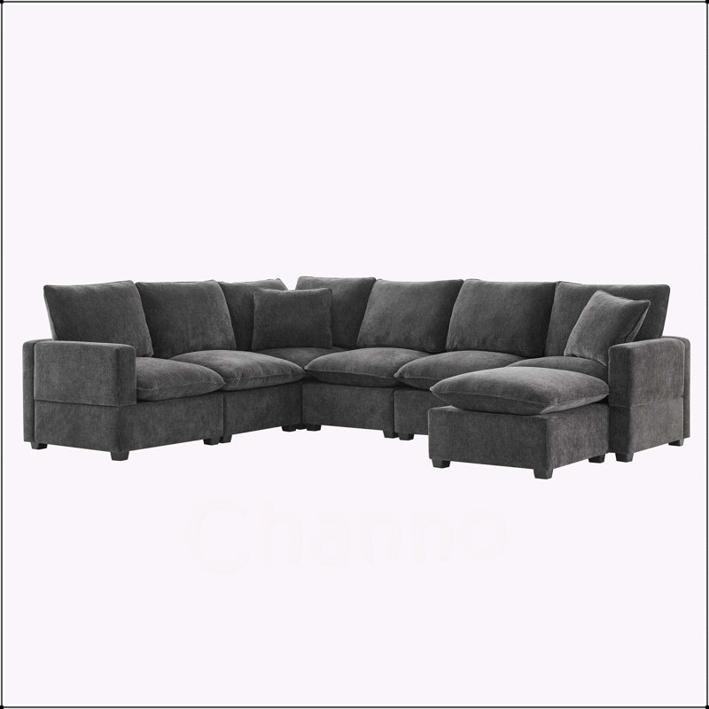 110*86" Modern U Shape Modular Sofas, Black Grey Chenille