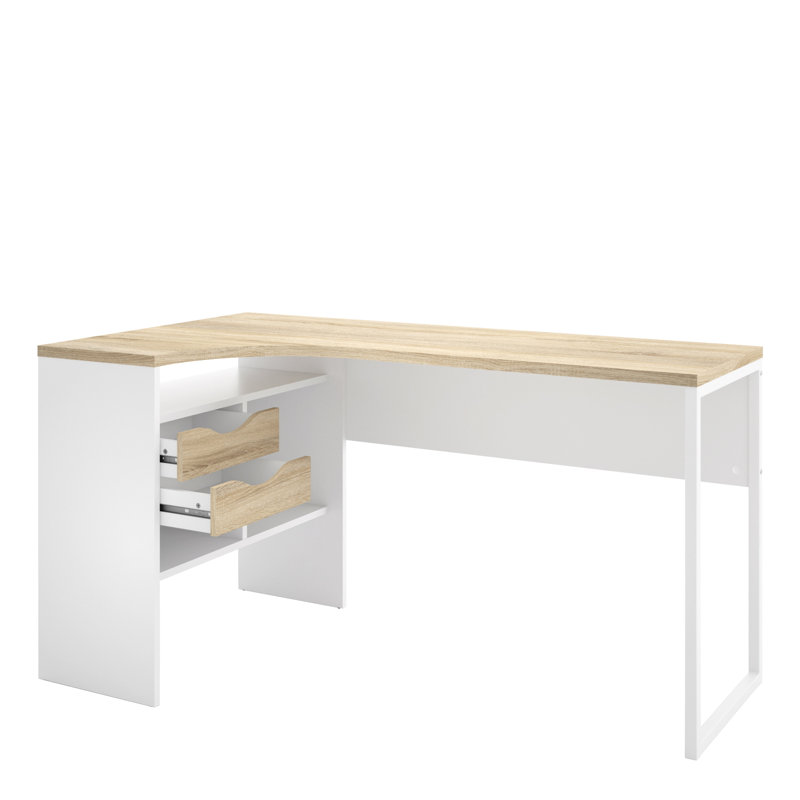 Gouge L-Shaped Computer Desk, Oak/White
