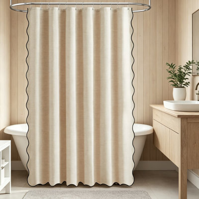 Rideau de douche festonné, ensemble de rideau de douche en lin texturé Boho avec 12 crochets en plastique, élégant rideau de salle de bain imperméable
