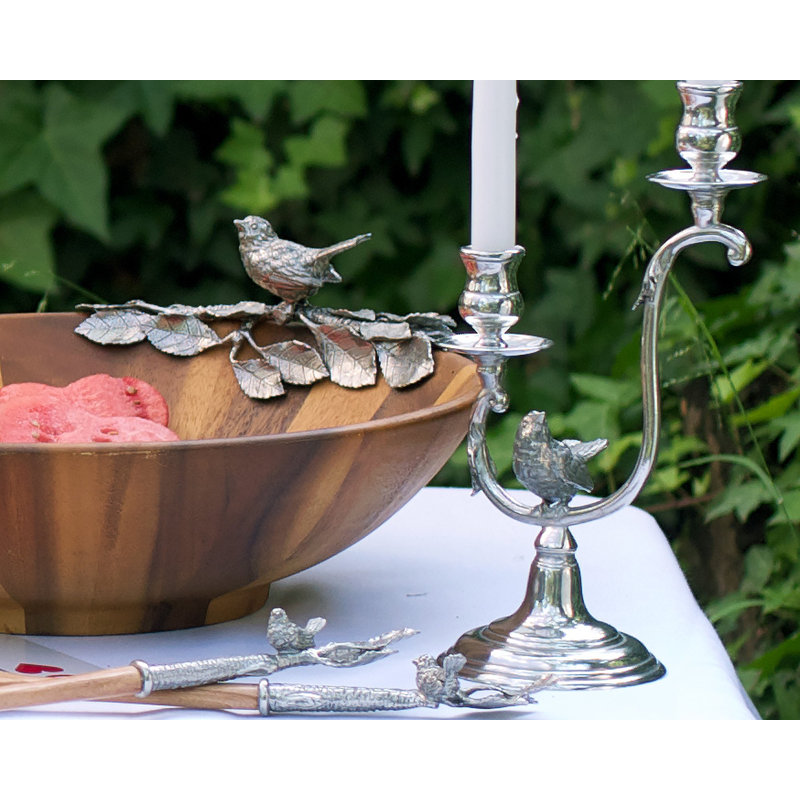 Song Bird 12'' H Pewter Tabletop Candelabra