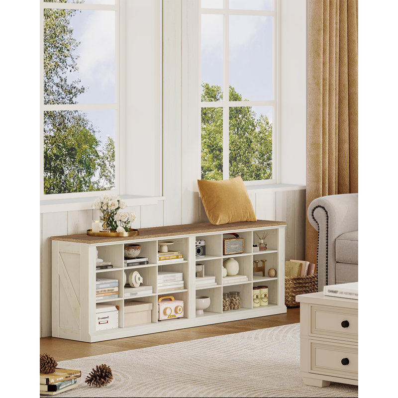 Farmhouse Shoe Storage Bench, Entryway Shoe Cubby Bench, Compartments Widened Wooden Shoes Cubbies, Shoes Rack Benchs for Cloakroom, Living Room, Antique White