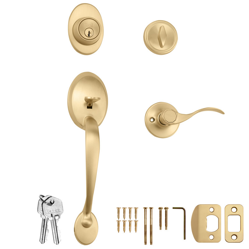 Springdale Handleset with Single Cylinder Deadbolt and Door Knob, Satin Gold