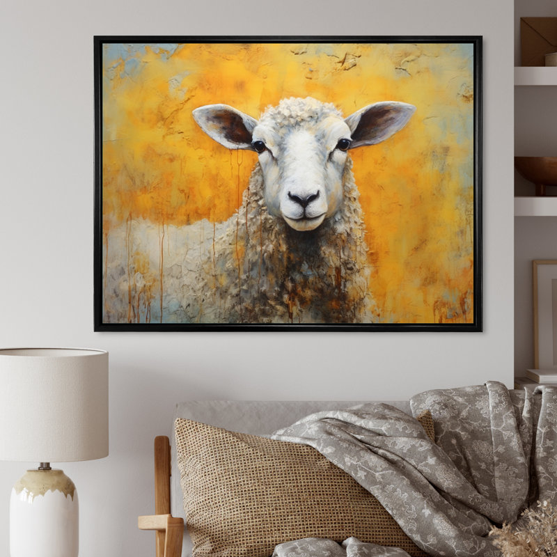 Encaustique jaune et mouton beige I - impression, H 24 po x l 32 po x P 1 po, Cadre flottant noir