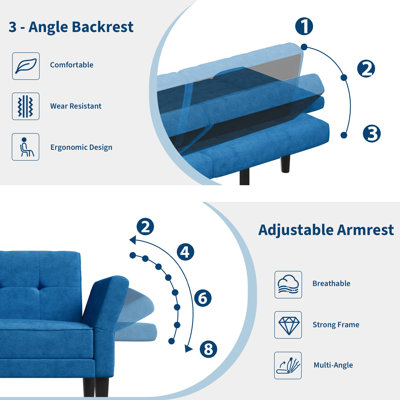 89" Futon Sofa Bed, Modern Sleeper Couch with Adjustable Backrest & Armrest, Convertible Couch Bed with Deep Seat for Living Room Bedroom, Apartments