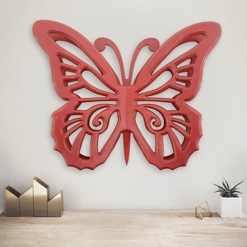 Collection de décorations murales papillon 3D à double couche - rouge WD-024, Rouge