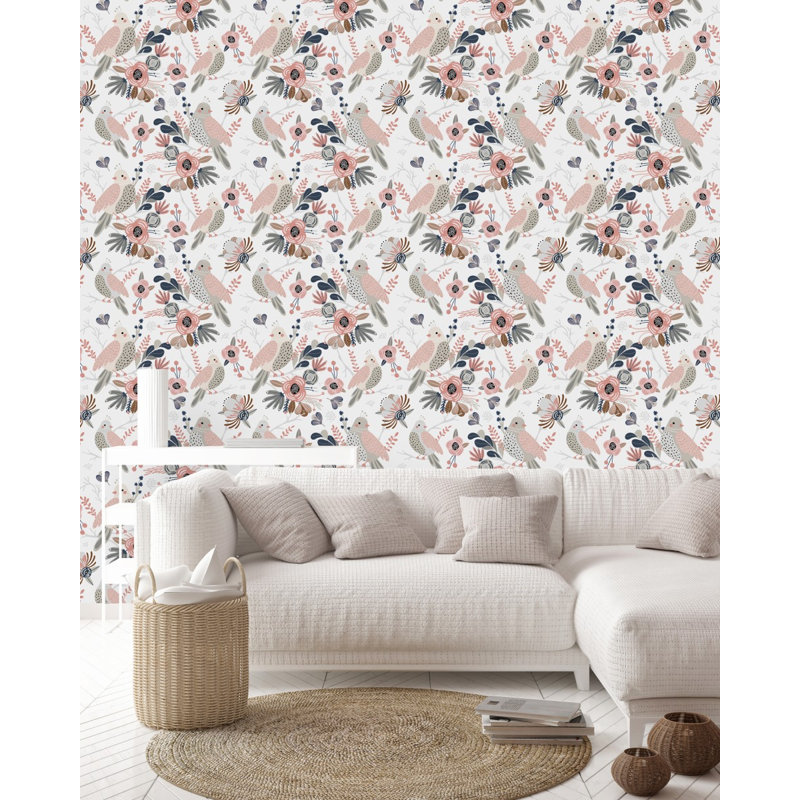 Panneau de papier peint adhésif fleurs et oiseaux L 18,75 pi x l 25 po