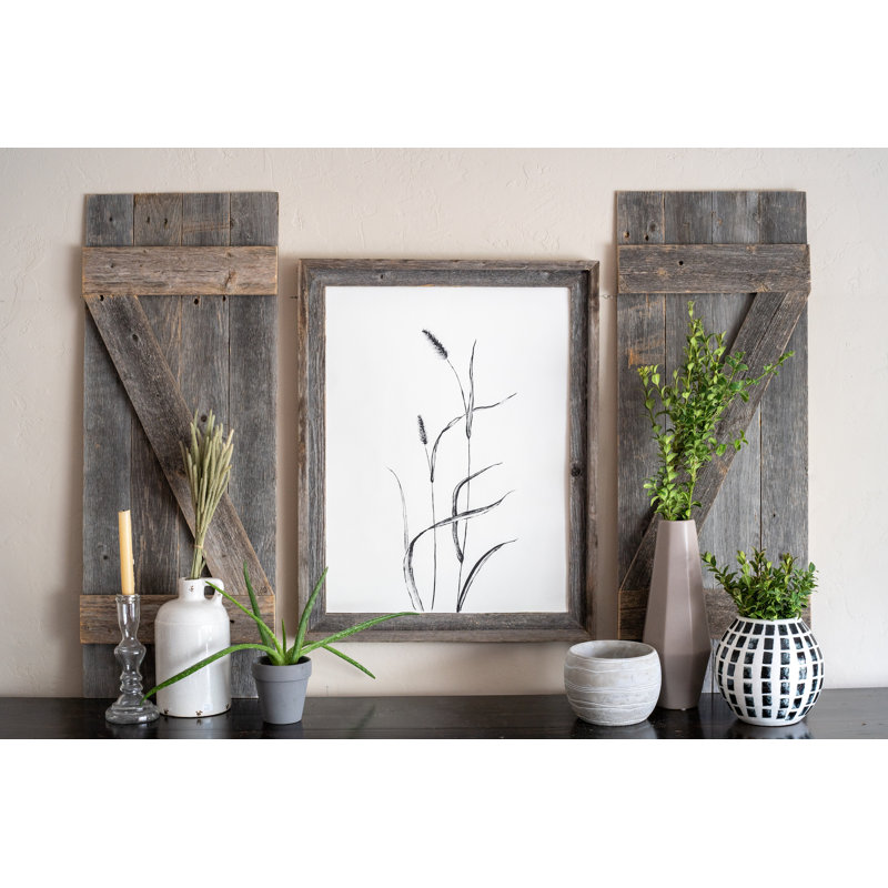 Set Of 2 Rustic Natural Weathered Grey Wood Window Shutters With Hanger