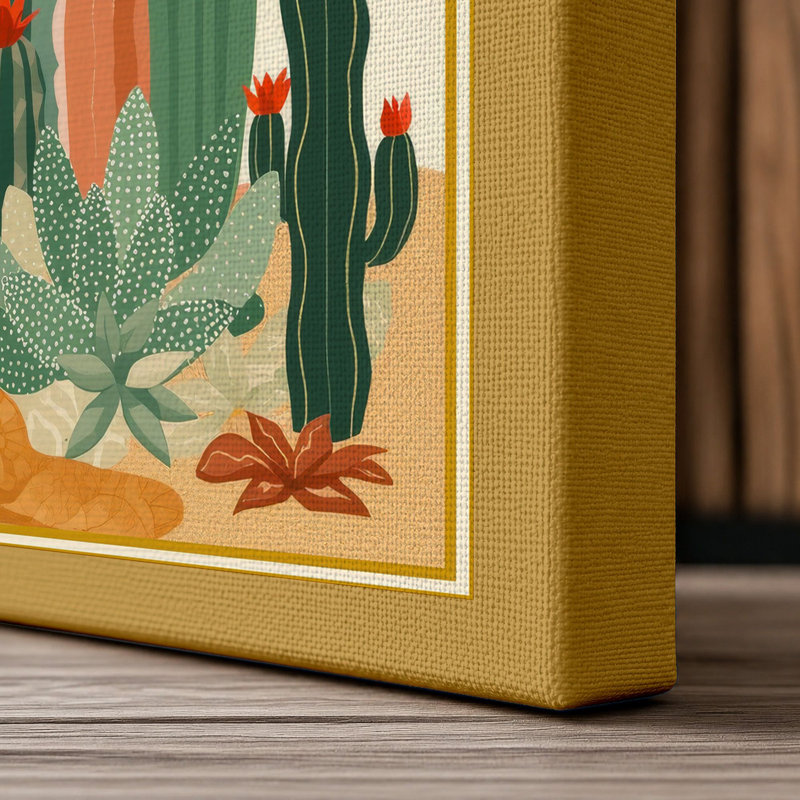 Desert Botanical Study Art Deco 1 Piece Wrapped Canvas Wall Art, 36x24 - 91.4 x 61.0 cm, Ochre Border