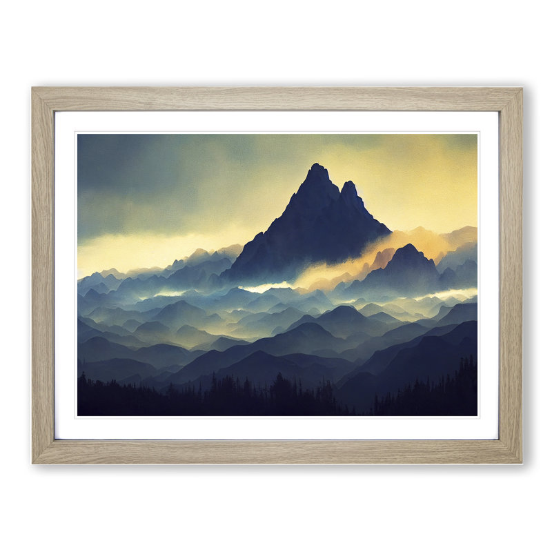 Beguiling Mountain Landscape - Single Picture Frame Painting, 46cm H x 64cm W x 2cm D, Oak Framed
