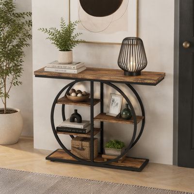 Console 41,3 pouces industrielle avec rangement à 5 niveaux, brun rustique pour le vestibule et le salon